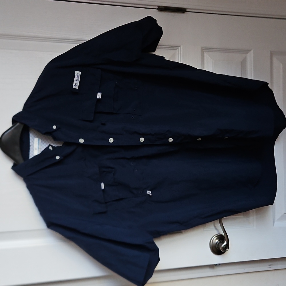 Columbia PFG Bahama Shirt Omni Shade Quick Dry Fishing Navy Blue Mens Large